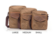 Bolt Crossbody bag—large, medium, small in waxed canvas with grizzly leather