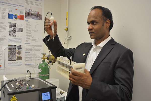 Venkataramana Gadhamshetty, Ph.D., in his laboratory at the South Dakota School of Mines & Technology in Rapid City, SD.