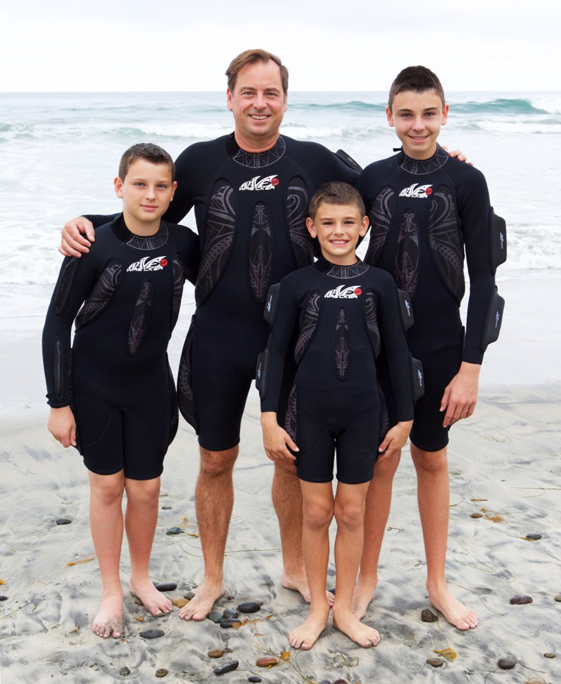 WaveWrecker inventor, Nick Gadler, and his 3 sons