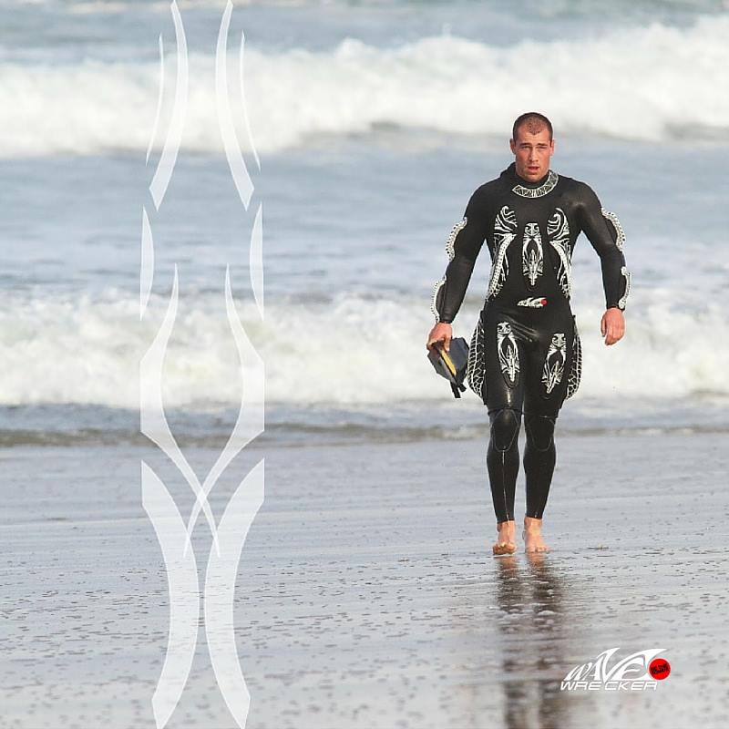 Bodysurfing Gear with Tribal Patterned Fins by WaveWrecker