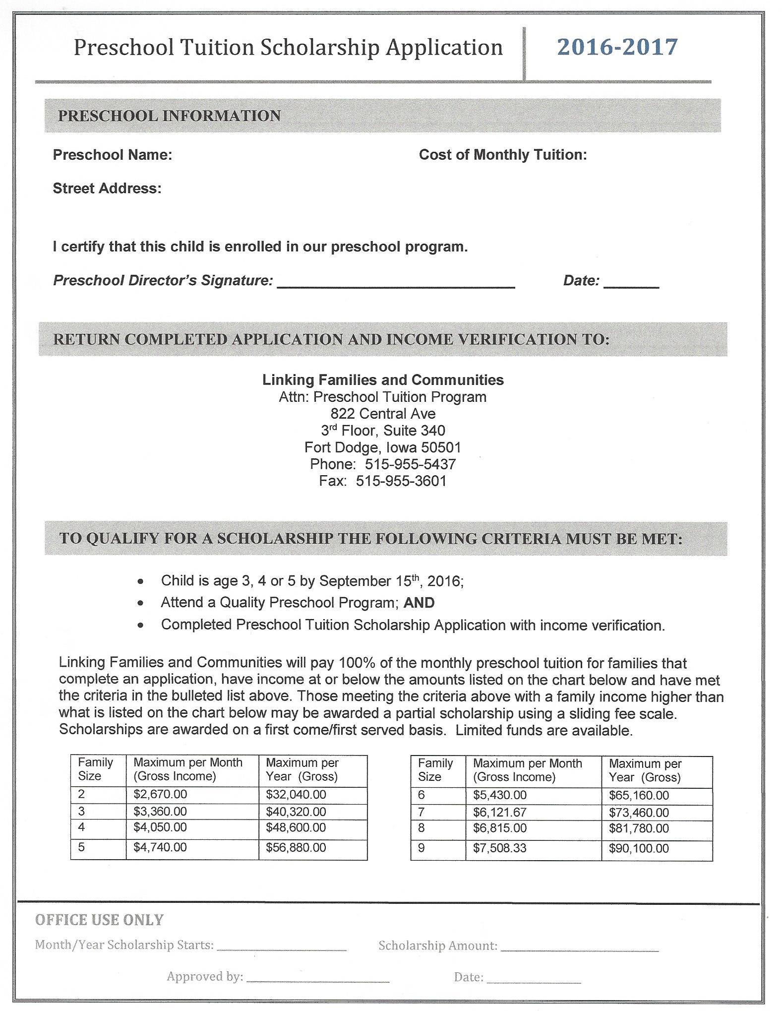 Preschool Tuition Scholarship Application 2nd Page