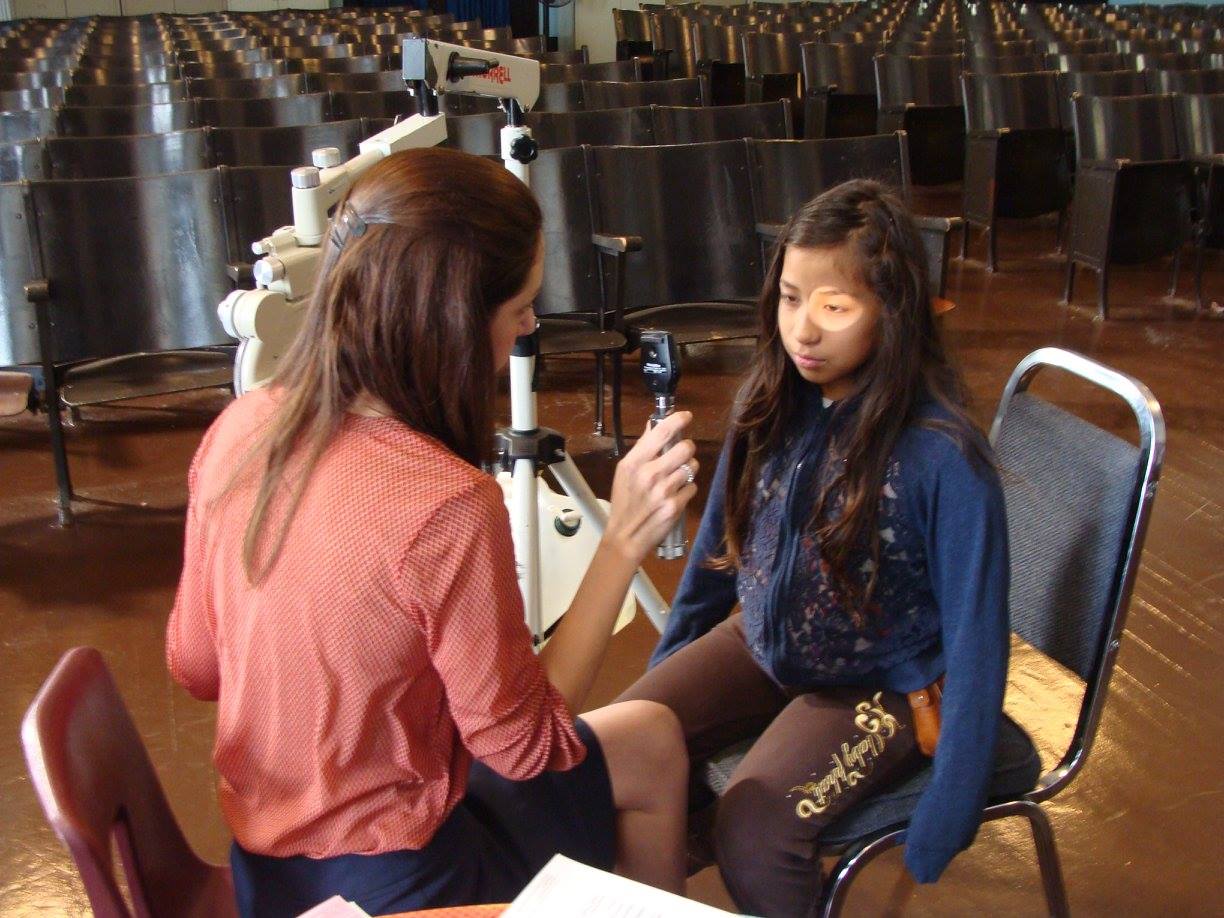 Student gets an eye exam