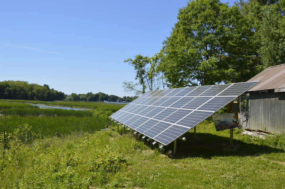 CreekSide net zero house consists of 36 mono solar panels that make up a 10,260 watt ground mount photovoltaic array.