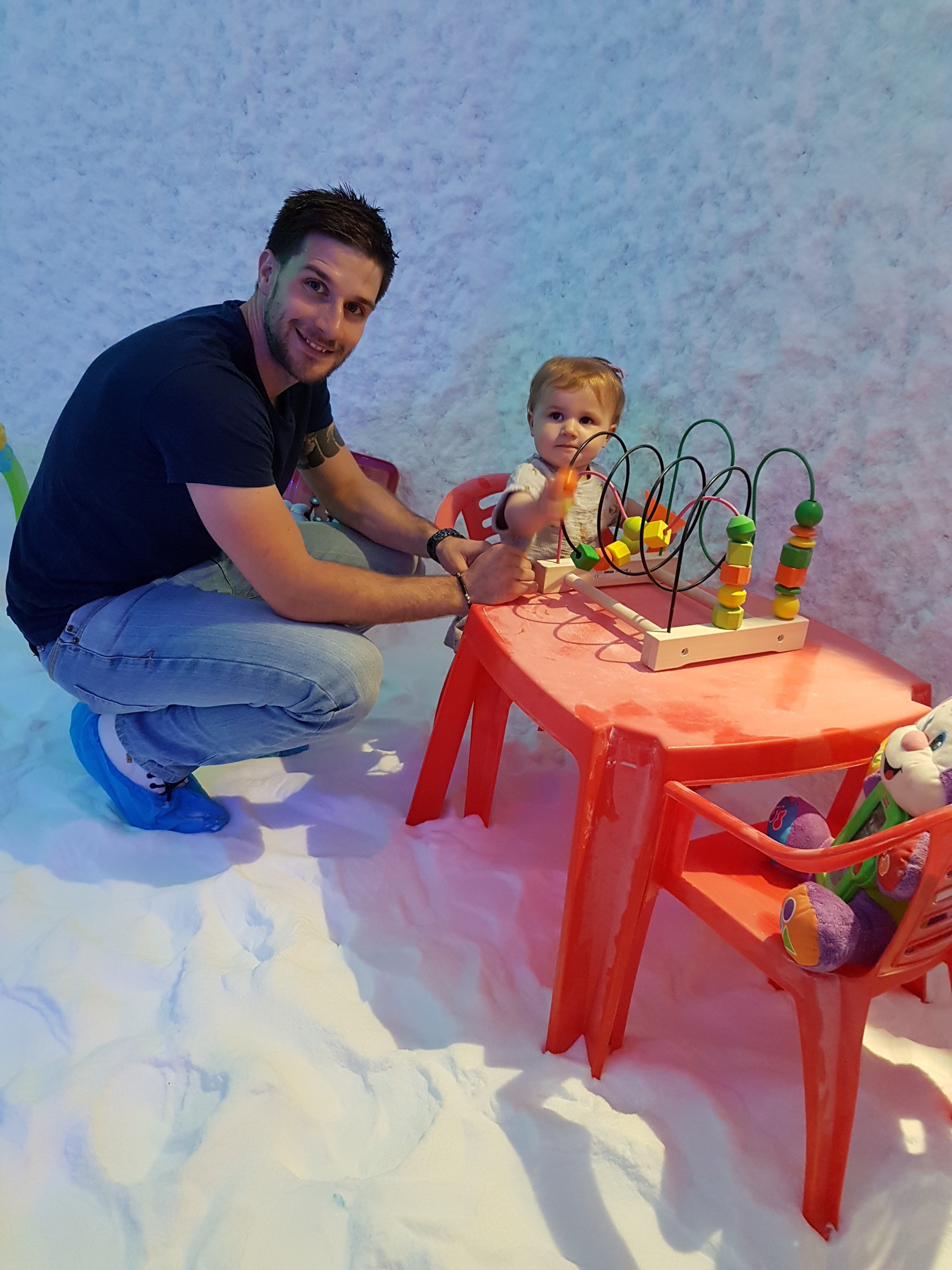 Little Ruby Green and her father David Green enjoy a salt therapy treatment at the Salt Cave in Brierley Hill, near Dudley