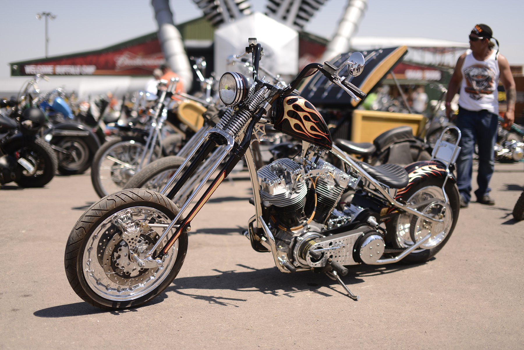 Bike shows at the Buffalo Chip's CrossRoads are held in front of the big engine.