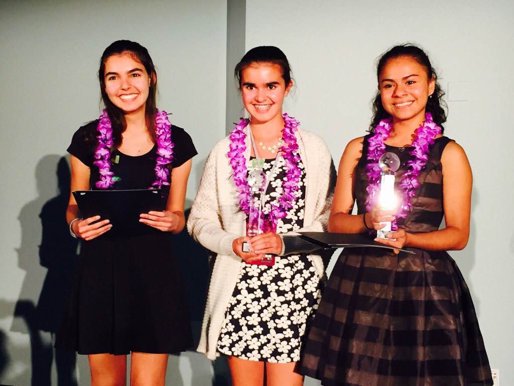 Teams from Redwood City, CA, and Zapopan, Mexico, accept their awards at the 2016 Technovation World Pitch awards ceremony