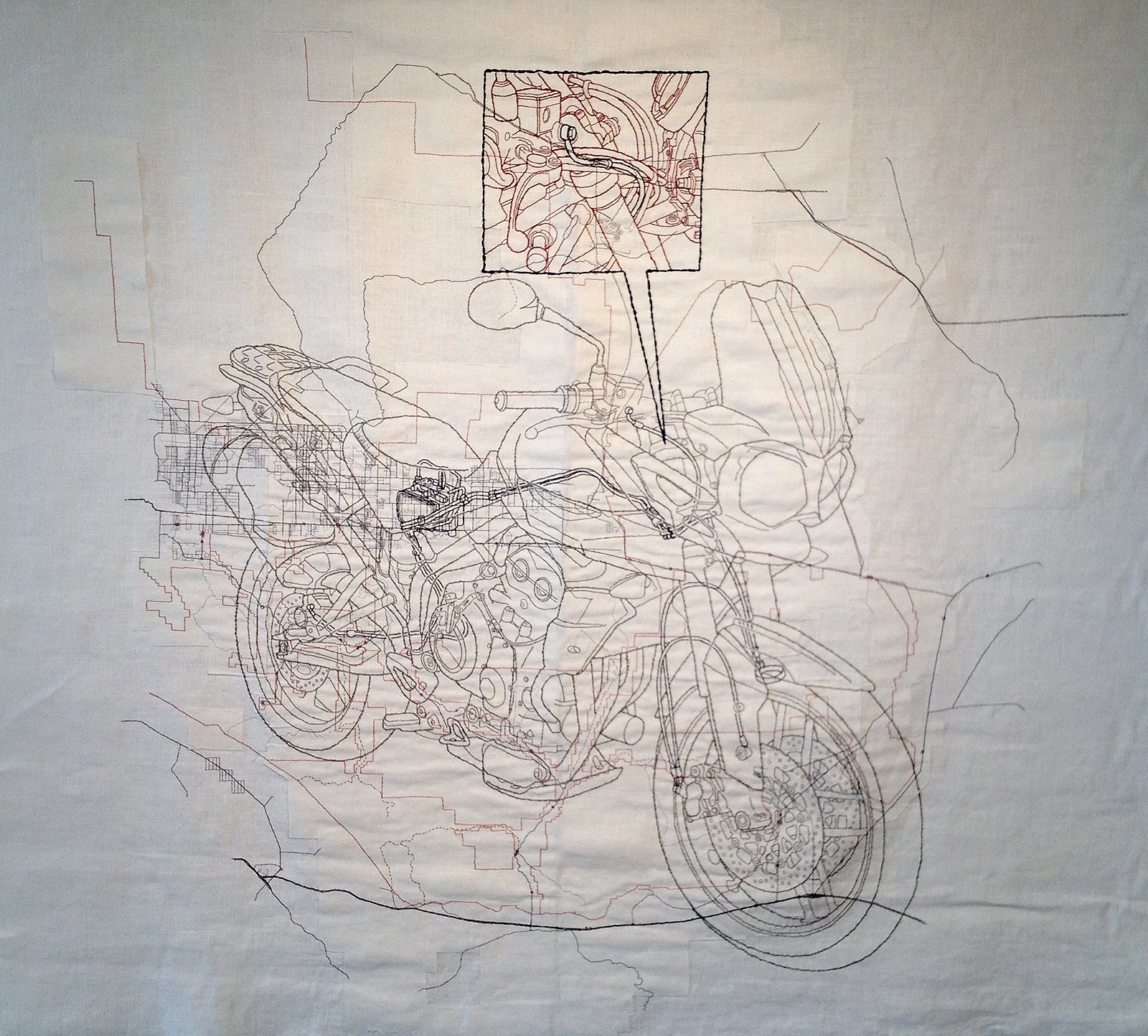 "Triumph," wall-size embroidery piece, 2013, Collection Cherryhurst House