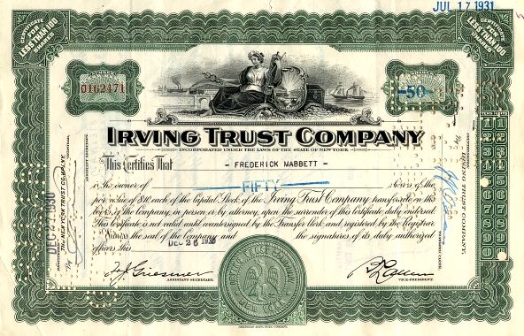 Irving Trust Company (Became Bank of New York Mellon) - 1930's