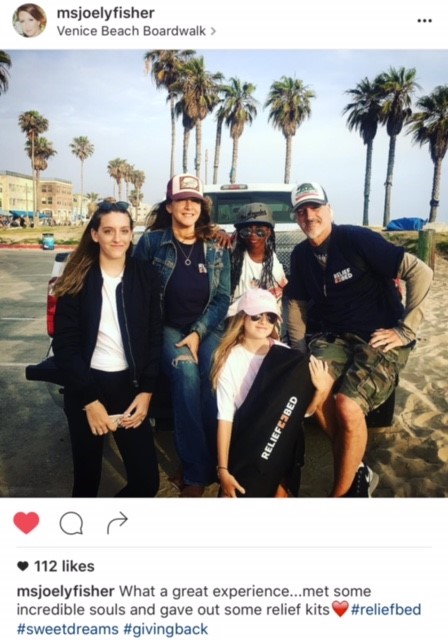 Joely Fisher social media post with family at Venice Beach Relief Kit project