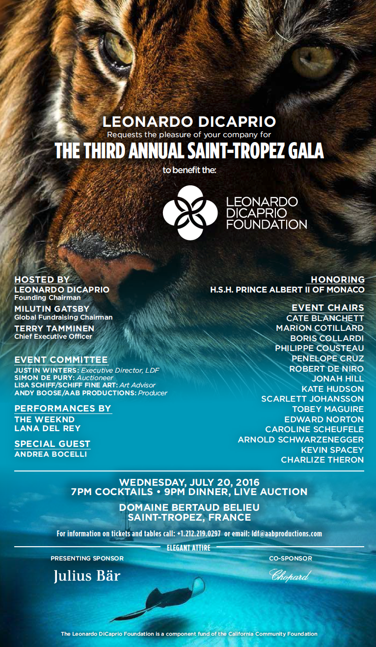 Invitation Leonardo DiCaprio Foundation Gala