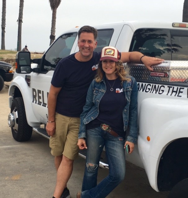 Smalling with Joely Fisher during Relief Kit project at Venice Beach, CA