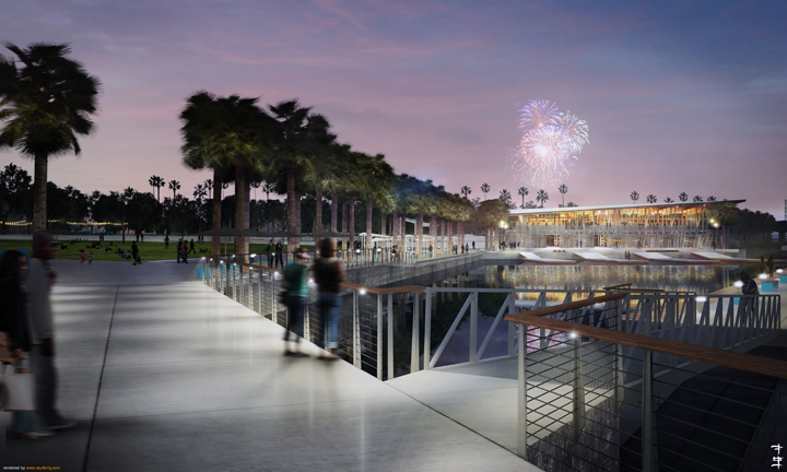 The waterfront of the revitalized Julian B. Lane Riverfront Park includes a promenade for strolling along the Hillsborough River (courtesy of Civitas Inc.).