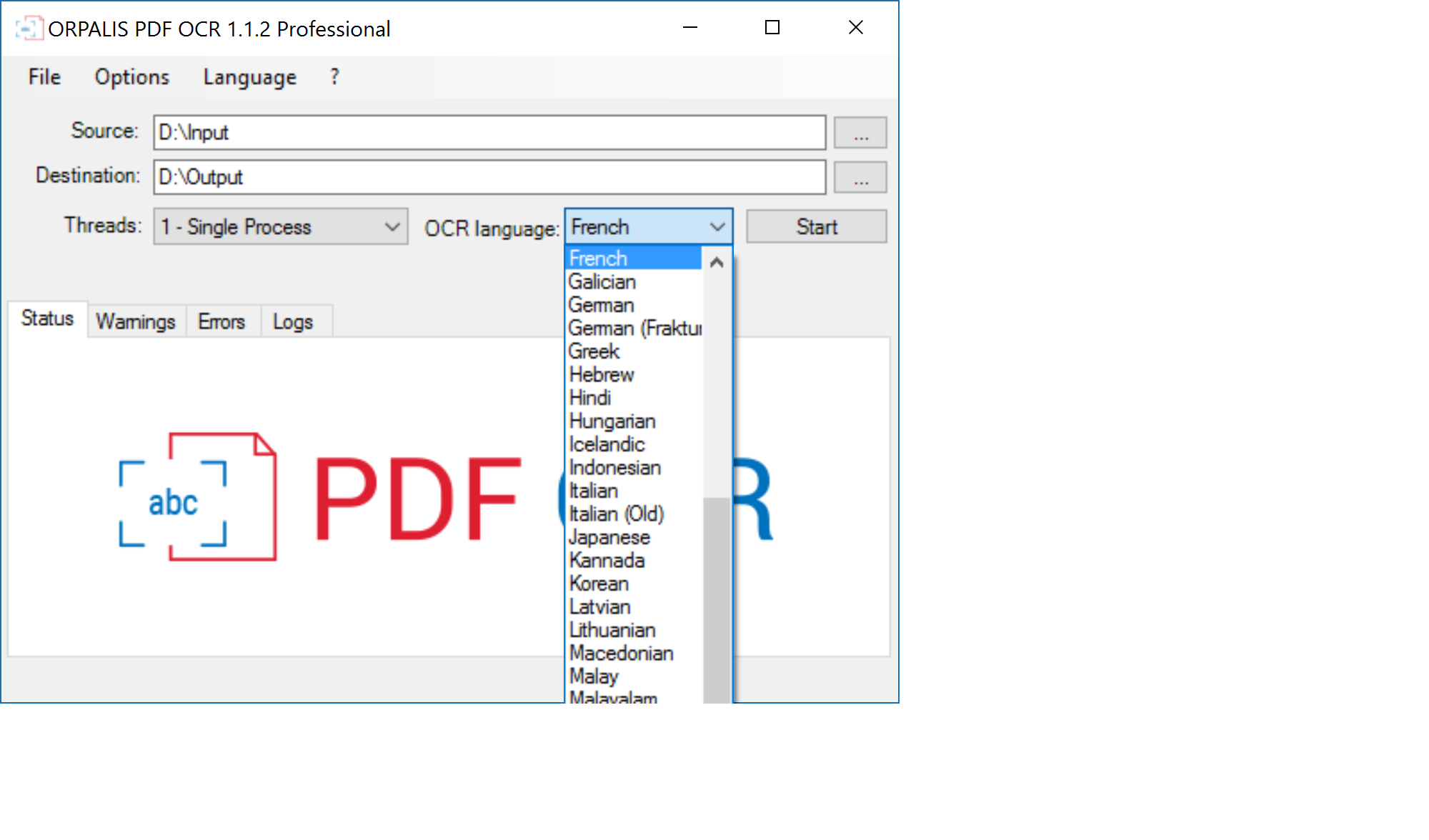 PDF OCR Pro languages