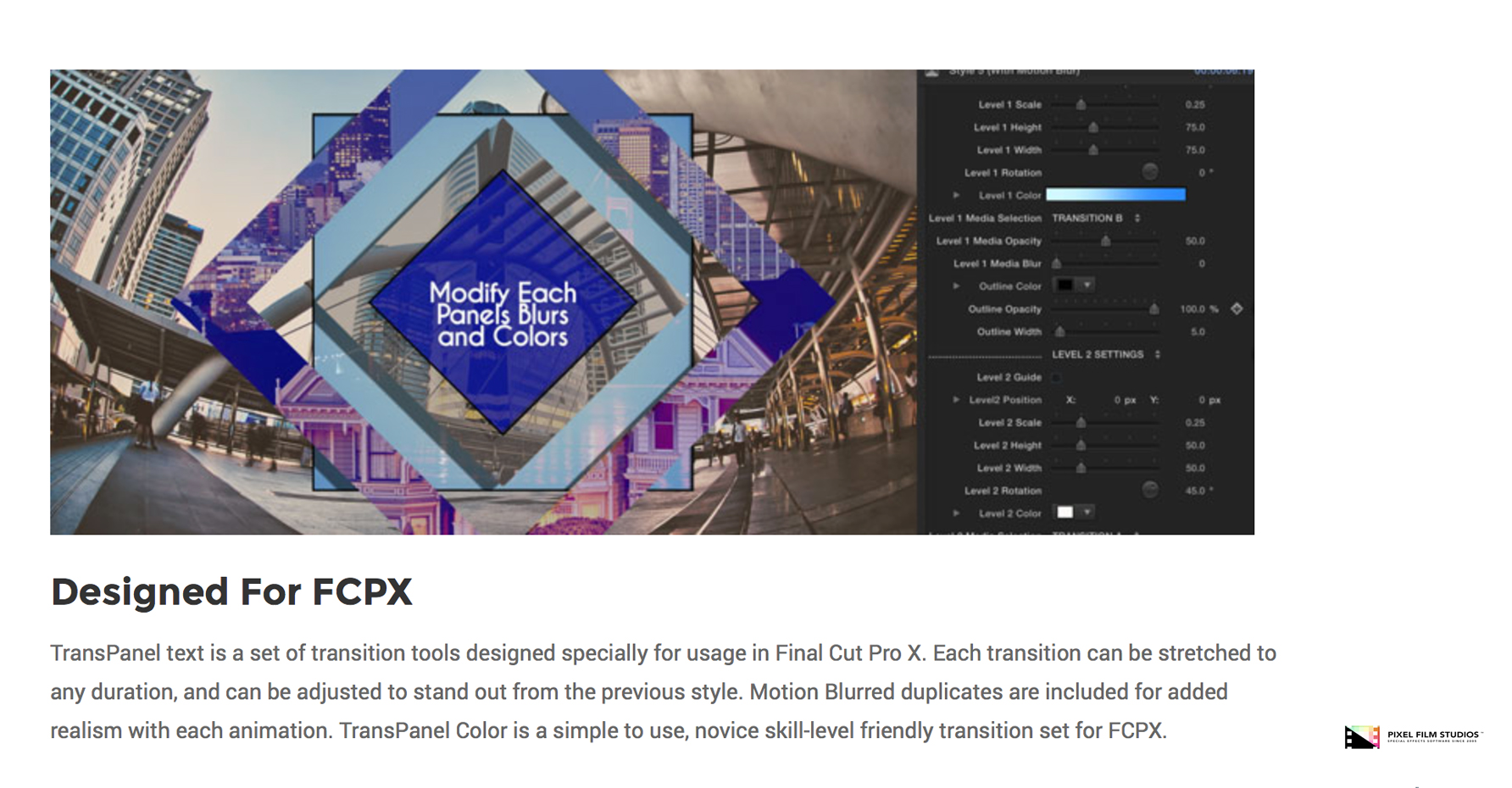 Final Cut Pro X Plugin - TransPanel Color - Pixel Film Studios