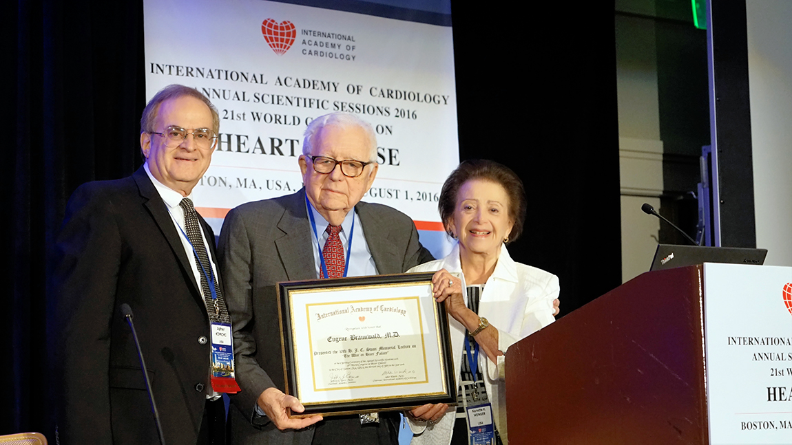 Dr. Eugene Braunwald (center) pictured here with Dr. Asher Kimchi and Dr. Nanette Wenger, delivered the 10th H.J.C. Swan Memorial Lecture at the Opening Ceremony, IAC 2016.