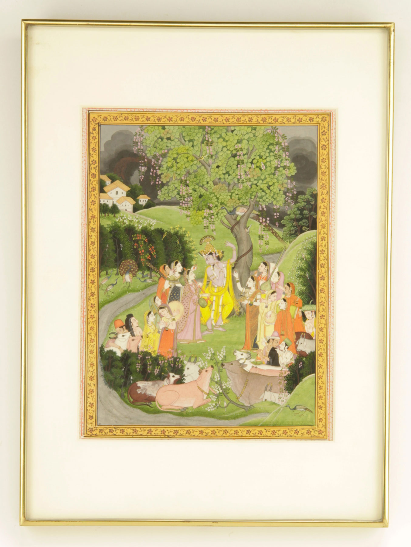 "Krishna Dances for the Gopis," illuminated illustration from the Bhagavata Purana, from Pahari, Kangra, India, circa 1800