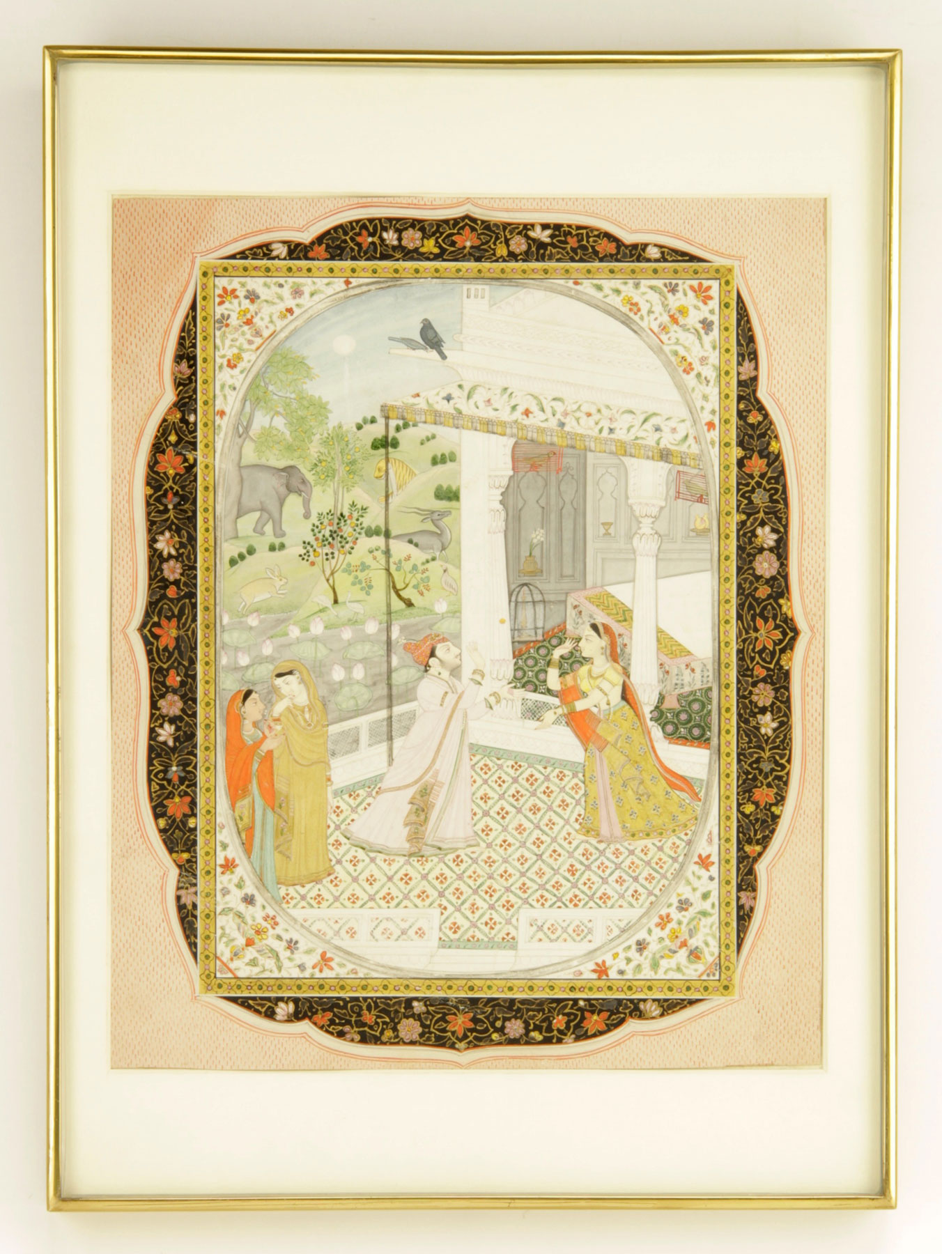 "Lovers' Play," illuminated manuscript page, possibly from Baramasa, Pahari, Kangra, India, circa 1800