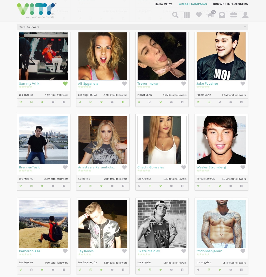 VITY Browse Influencers Screen