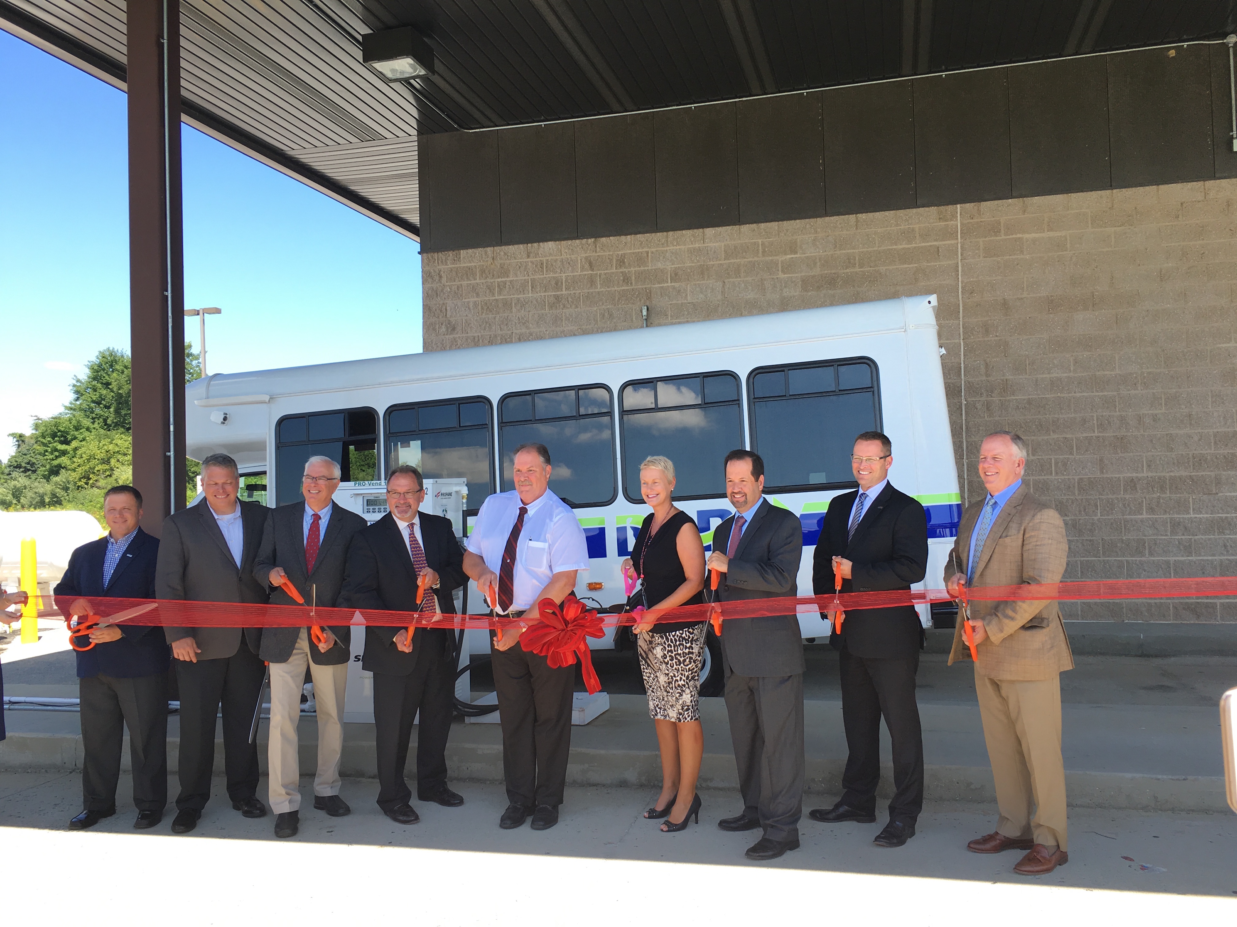 Delaware Department of Transportation (DelDOT) Secretary Jennifer Cohan, along with other officials, cut the ribbon to celebrate the Delaware Transit Corporation’s (DTC) new propane fuel station in Ne