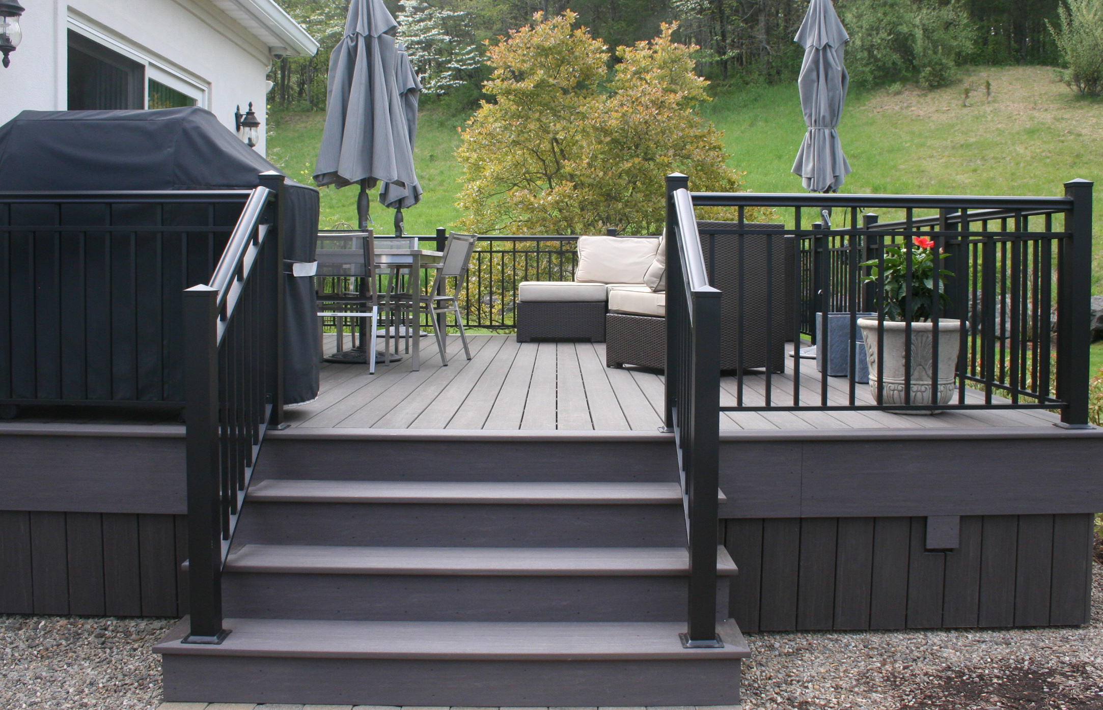 The homeowner has held parties on this beautifully crafted AZEK deck throughout the summer.