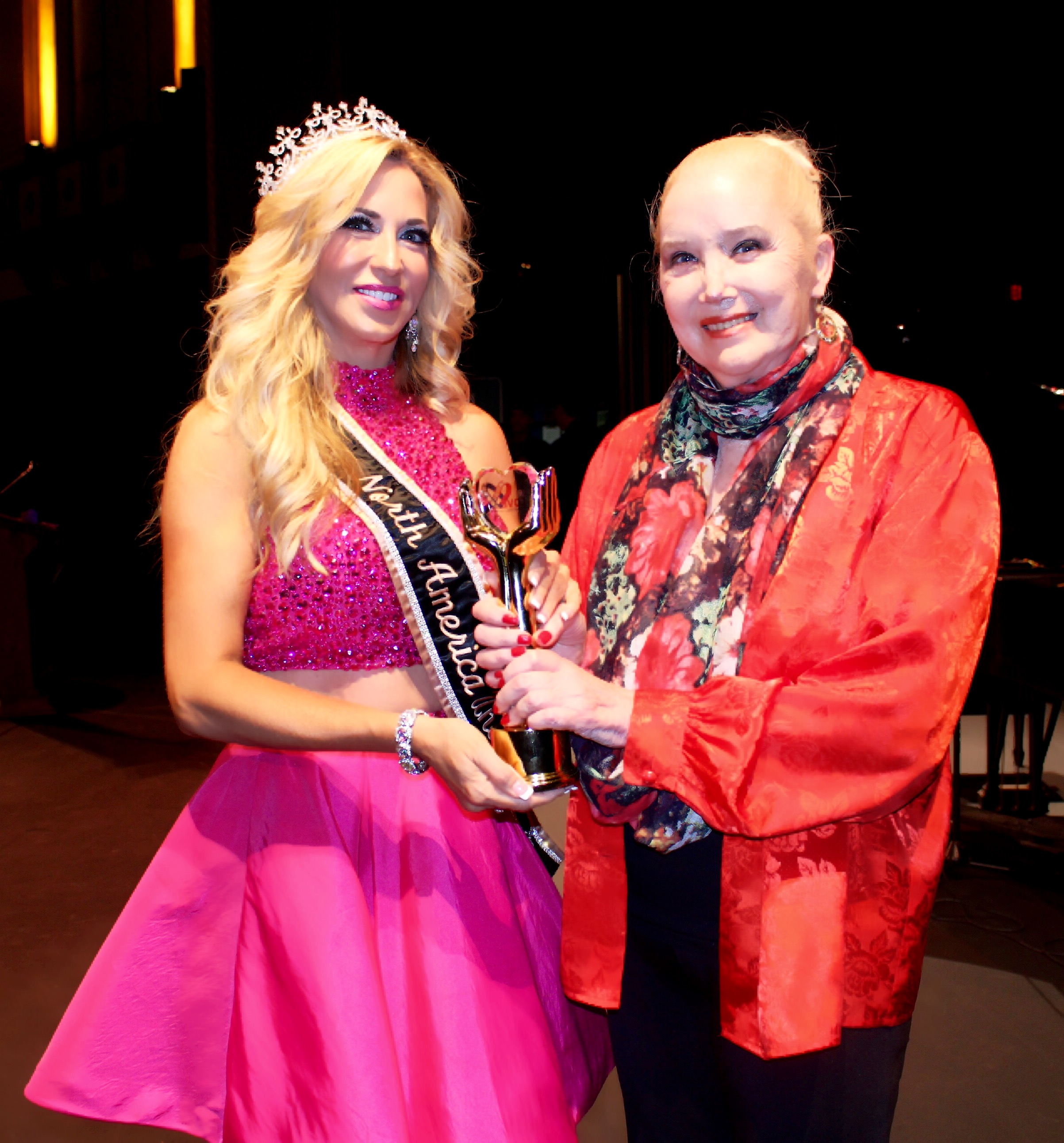 Carla Gonzalez, Ms. North America Universe 2016 was invited by The Love International Film Festival to present Golden Globe winner and iconic actress Sally Kirkland with the Humanitarian Award