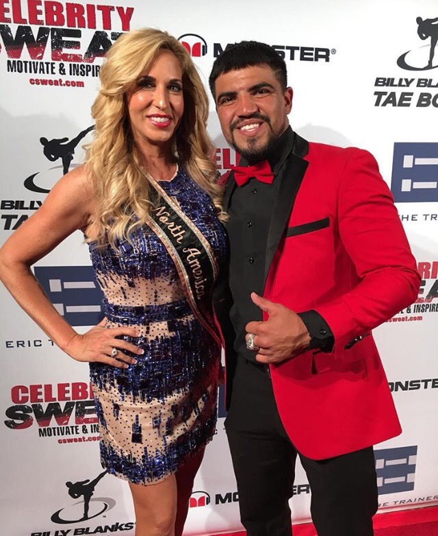 Carla Gonzalez with Professional American boxer and former WBC welterweight champion Victor Ortiz on the red carpet at the 2016 Celebrity Sweat ESPY’s VIP After Party
