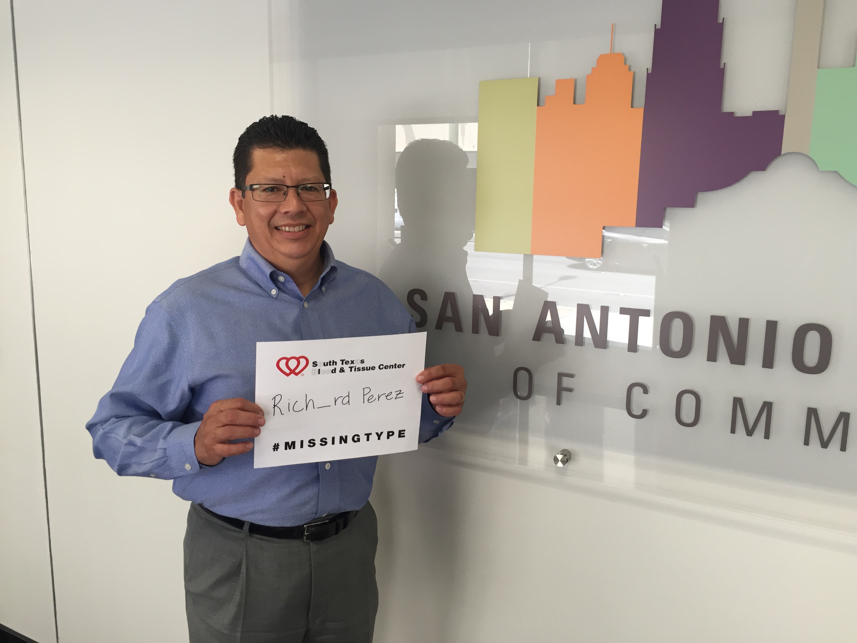 Richard Perez, president and CEO of the San Antonio Chamber of Commerce, takes part  in the Missing Type campaign