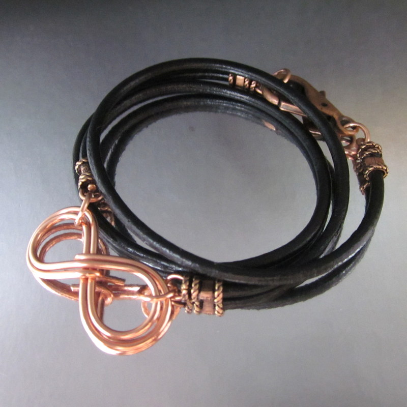 Men's Double Infinity Leather and Copper Wrap Bracelet, handcrafted by
