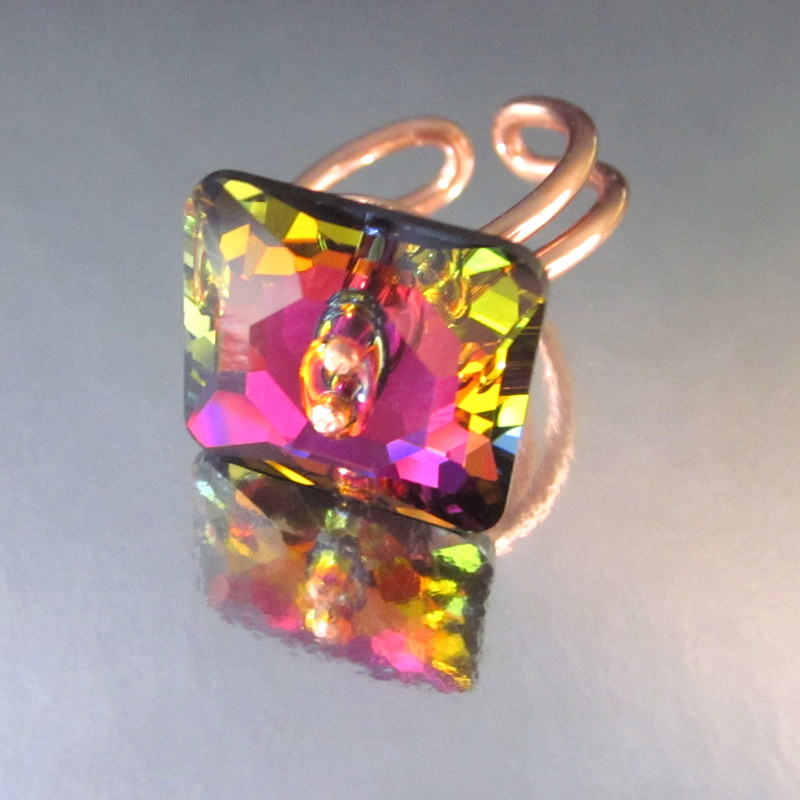 Adjustable Swarovski Crystal Ring in Volcano, handcrafted by