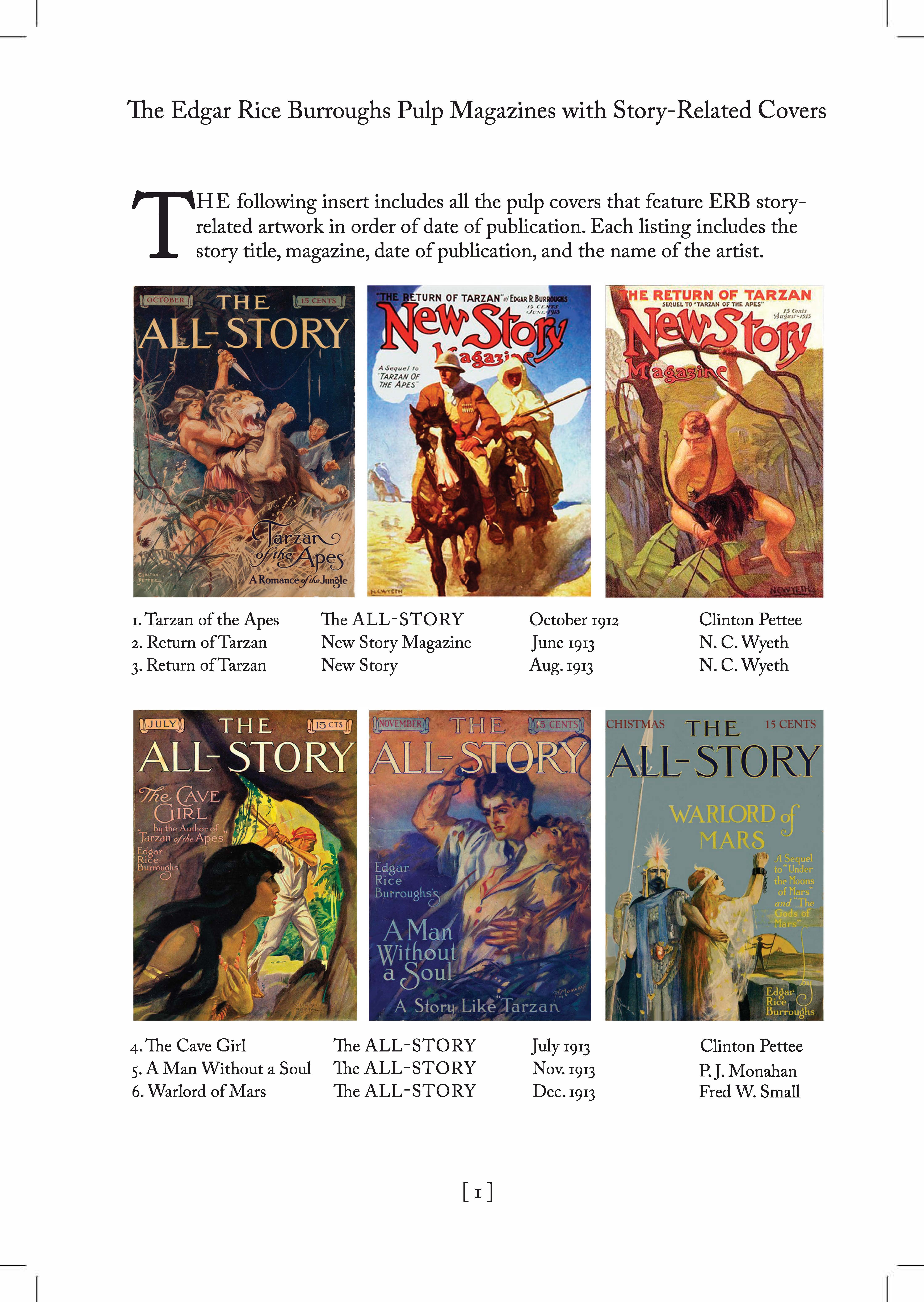 Page 1 of a 16 page section featuring the ERB related pulp covers