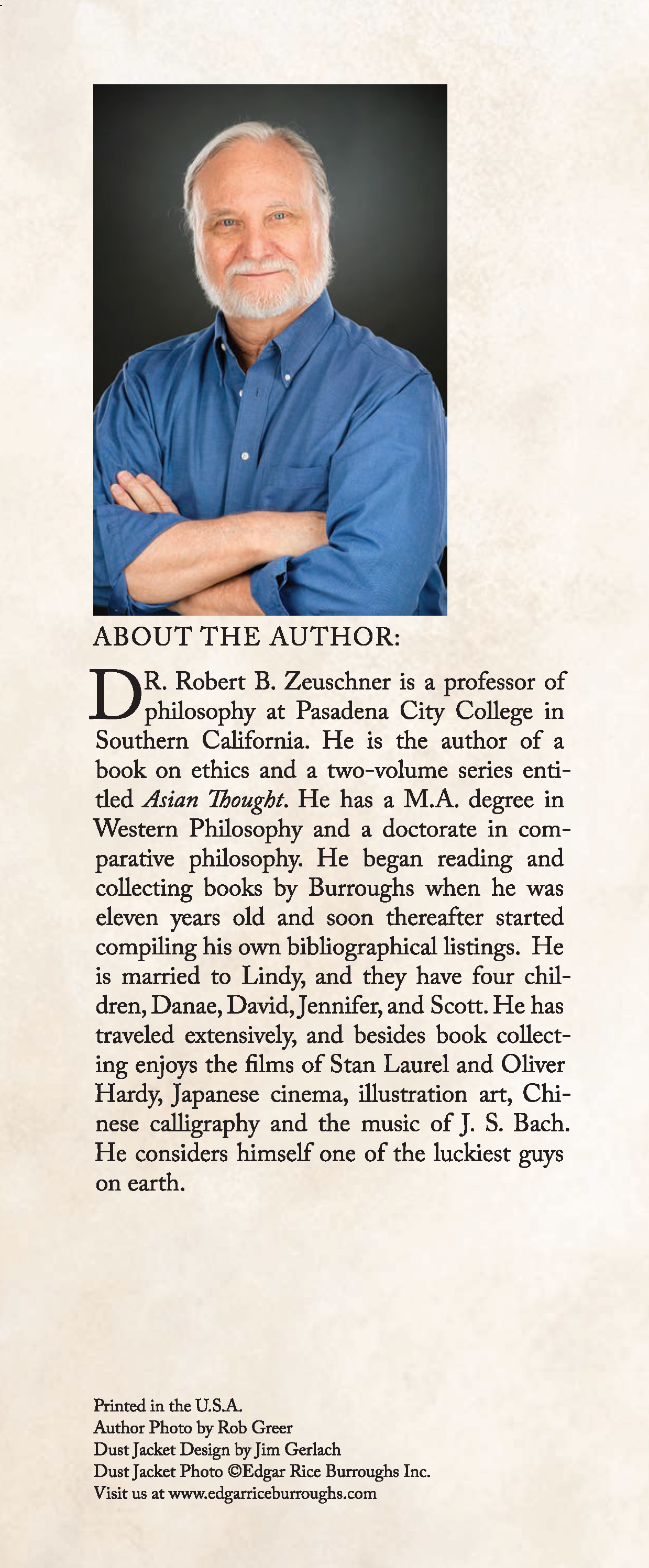 Author Robert B. Zeuschner's bio on the inside flap of the dust jacket.