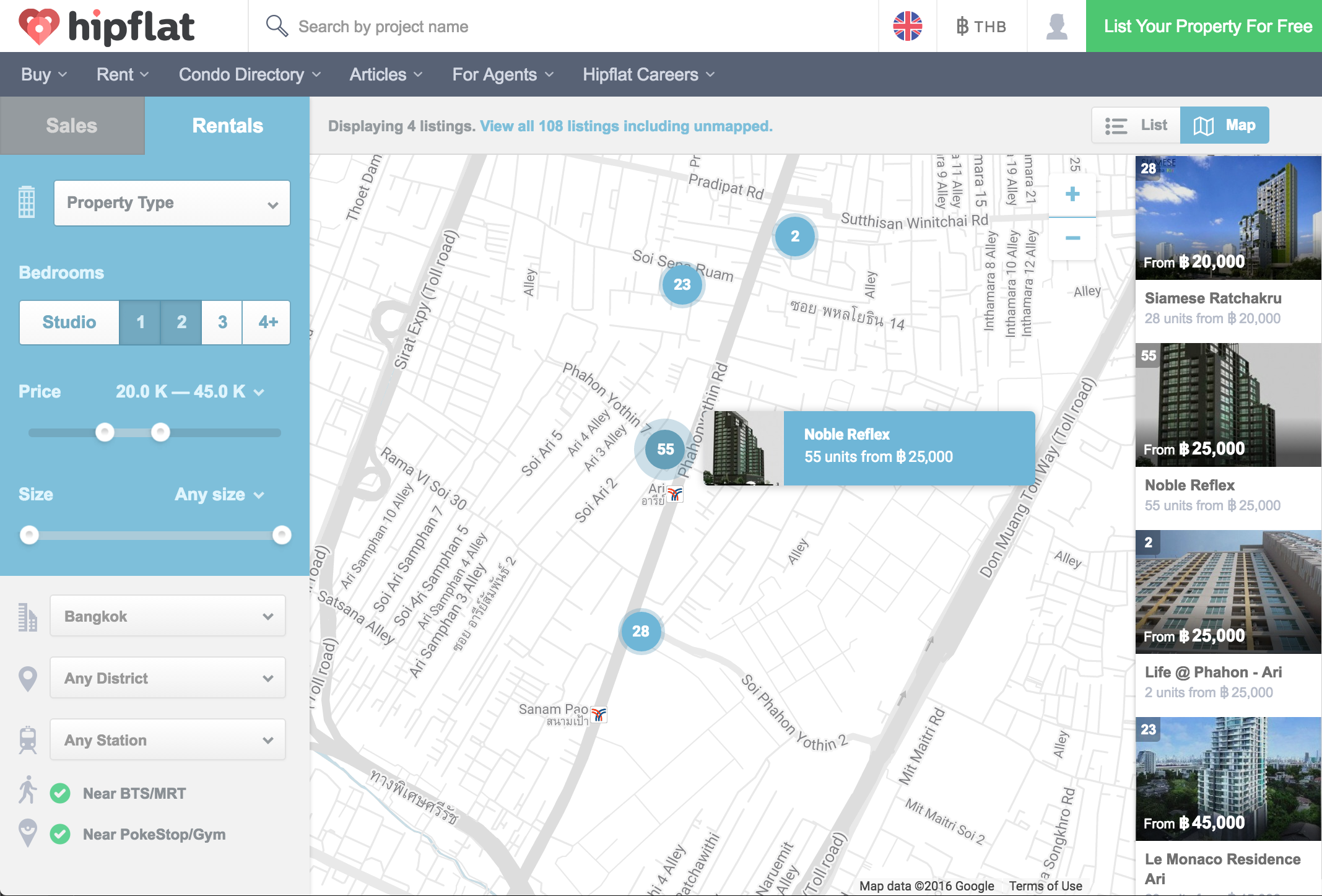 Hipflat offers a search option to display properties located near a Pokemon Stop or Gym