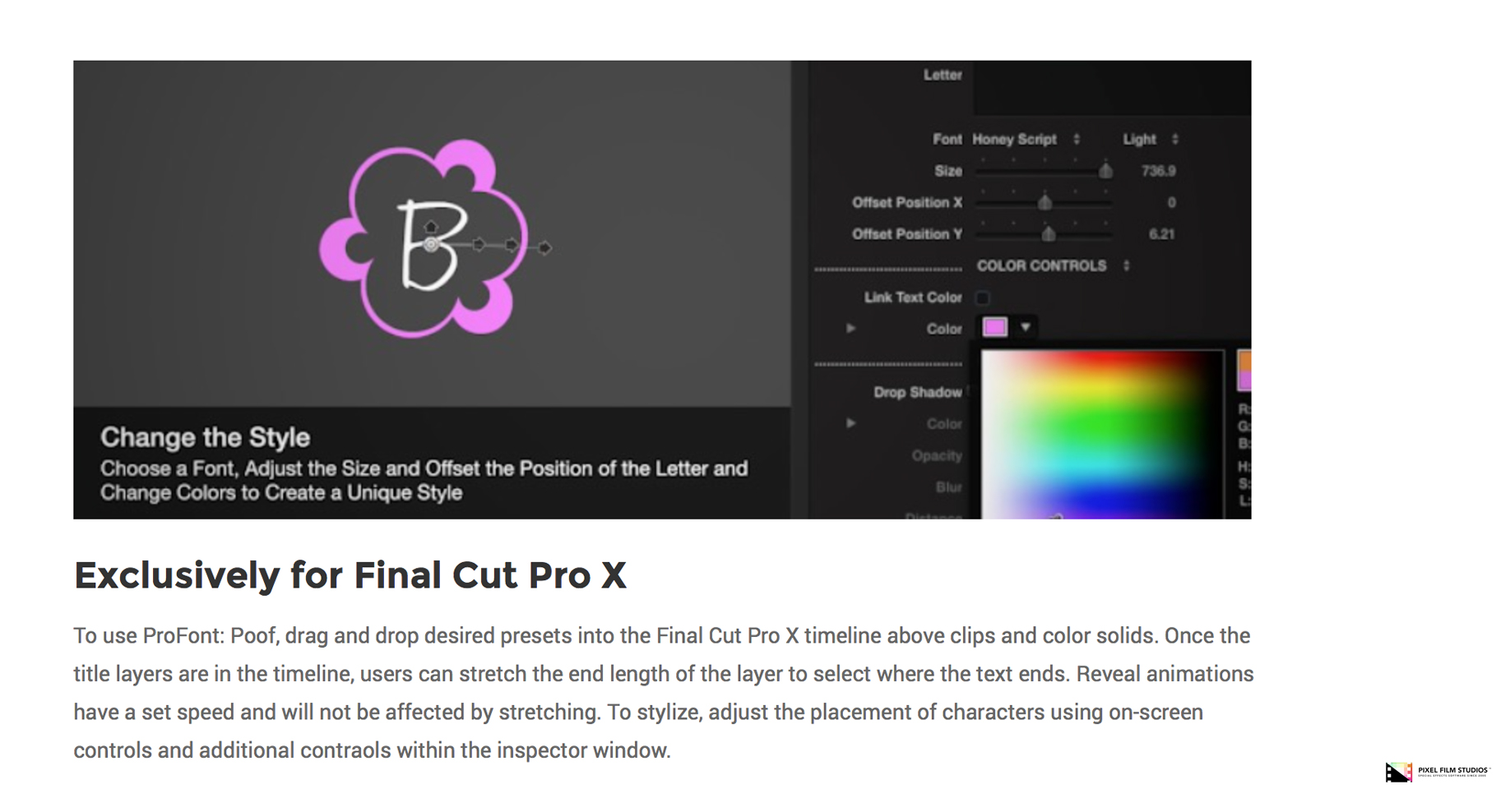 Pixel Film Studios - ProFont Poof - Final Cut Pro X Plugin