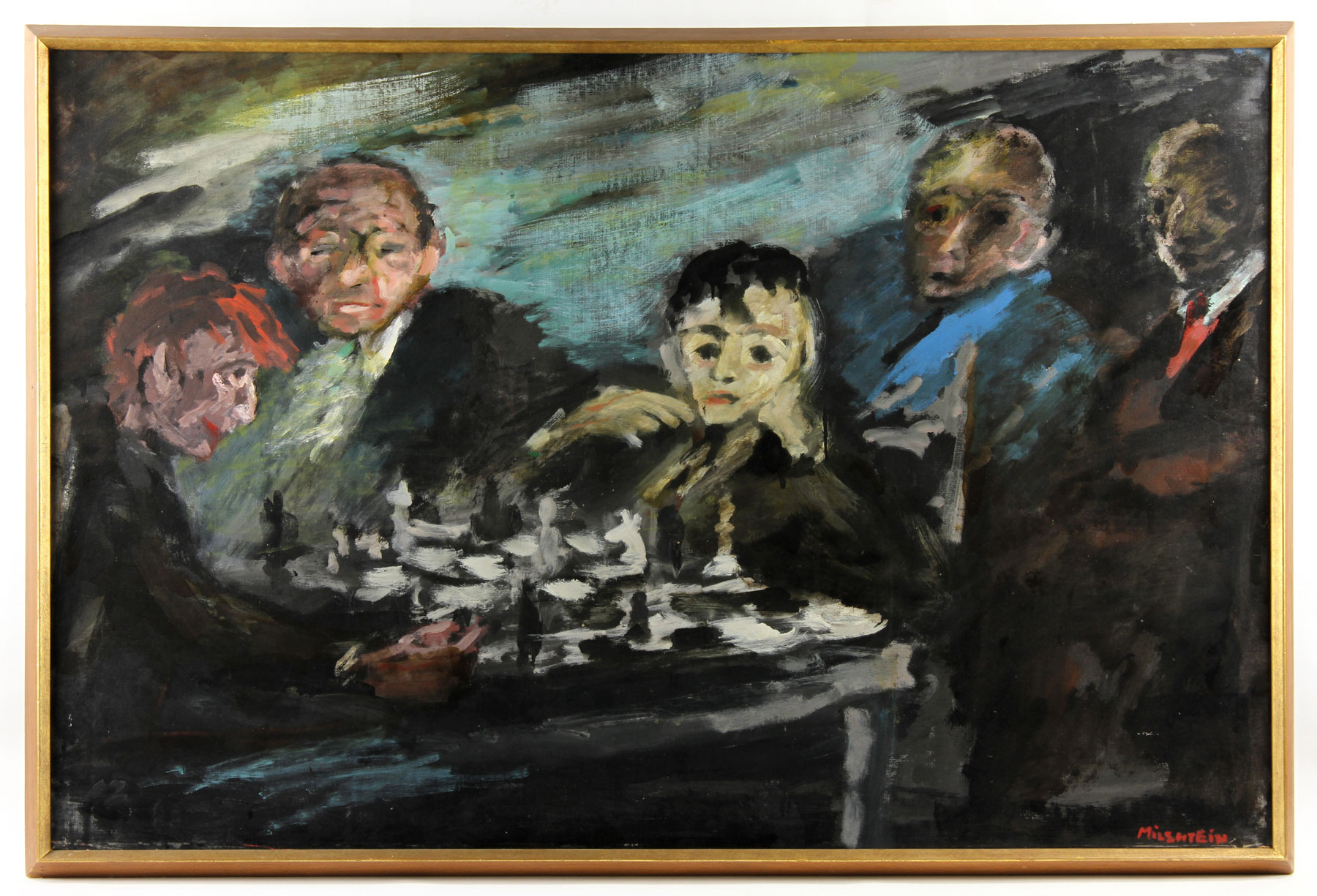 Milshtein, Boys Playing Chess, Oil on Canvas