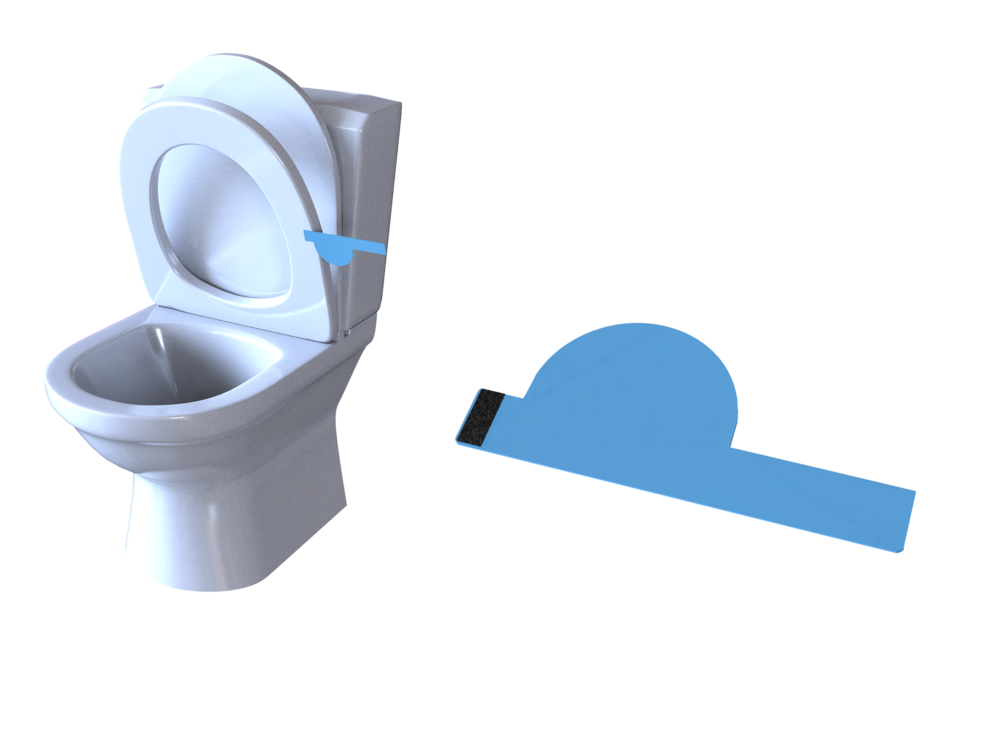 This invention is a small tab that goes underneath the toilet seat that users can pull up to use the toilet.