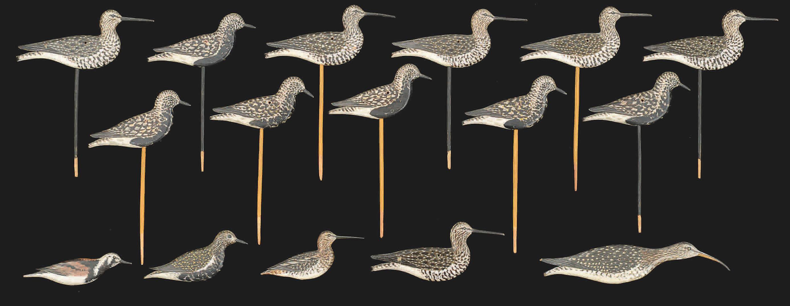 Sixteen Silhouette Carved Wood And Painted Shorebird Decoys Realized $90,060.