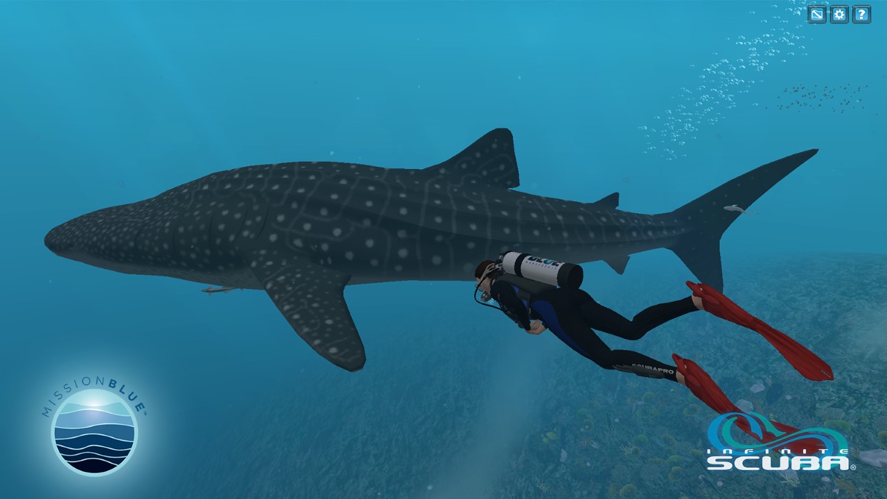Dr. Sylvia Earle dives with a whale shark in Infinite Scuba game