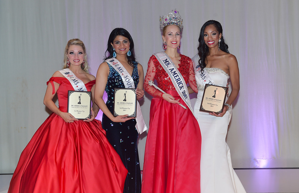 Jessica Mason, 1st runner up, Dreamy Patel 3rd Runner up, Ms. America® 2017  Oksana Vovk  and Lereca Monik 2nd Runner up