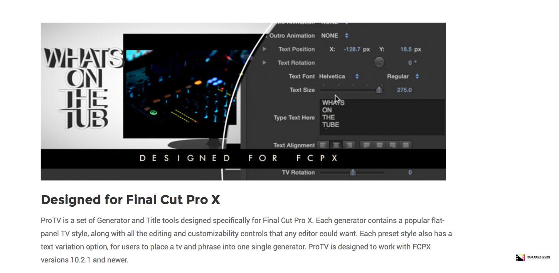 Final Cut Pro X - ProTV - Pixel Film Studios Plugin