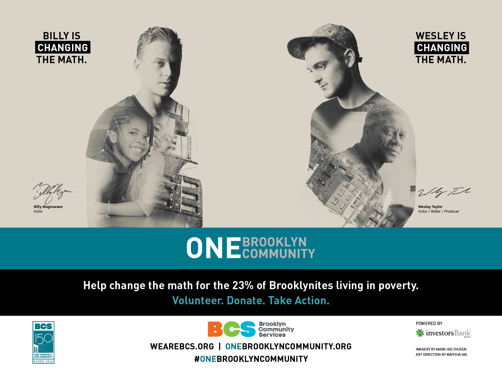 Poster of Billy Magnussen & Wesley Taylor for Brooklyn Community Services (BCS) 2016 ONE Brooklyn Community MTA Subway Campaign