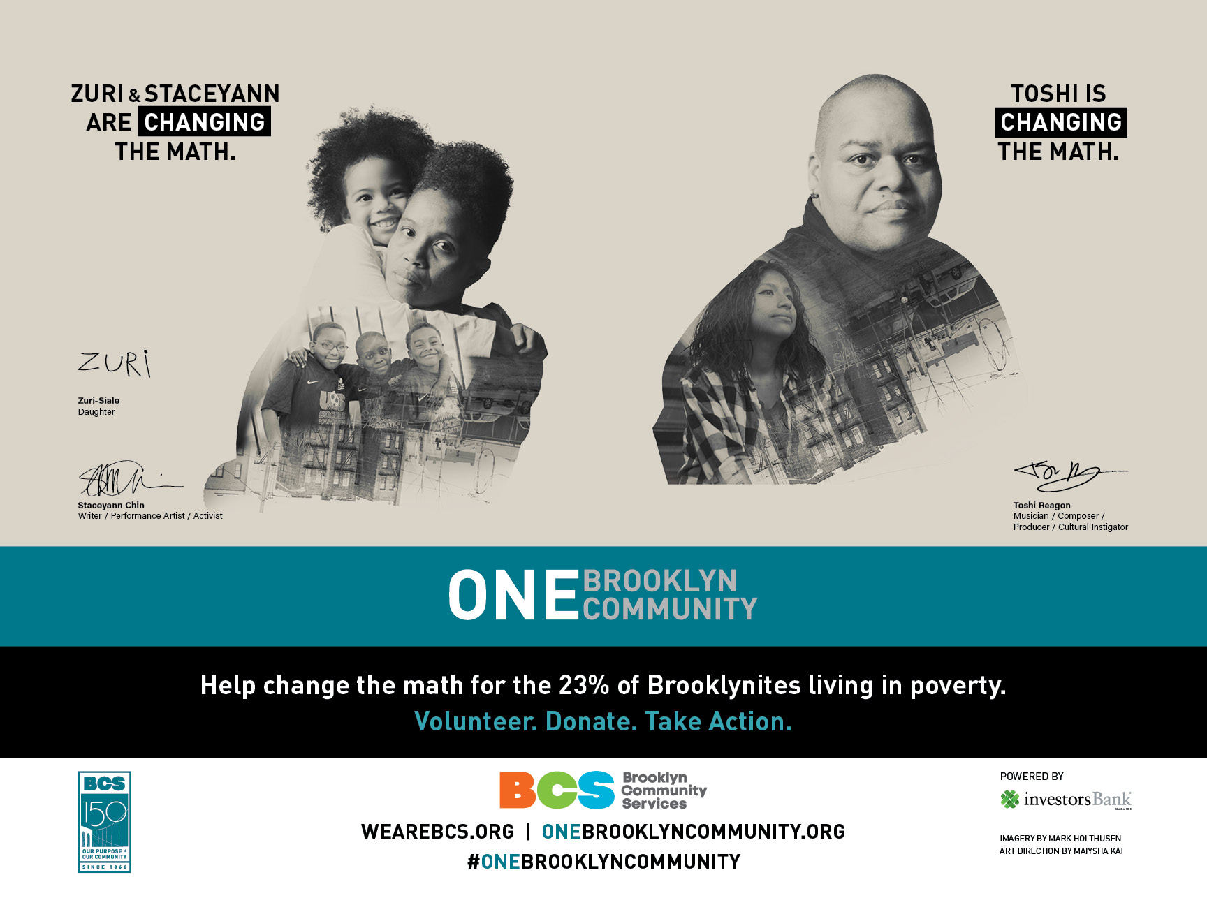 Poster of Staceyann Chin & Toshi Reagon for Brooklyn Community Services (BCS) 2016 ONE Brooklyn Community MTA Subway Campaign