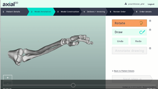 Screenshot of Axial3D online ordering software