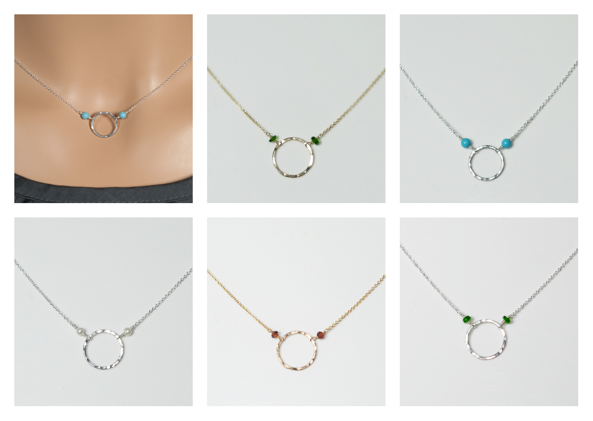 Circle of Love Necklace in various colorways.