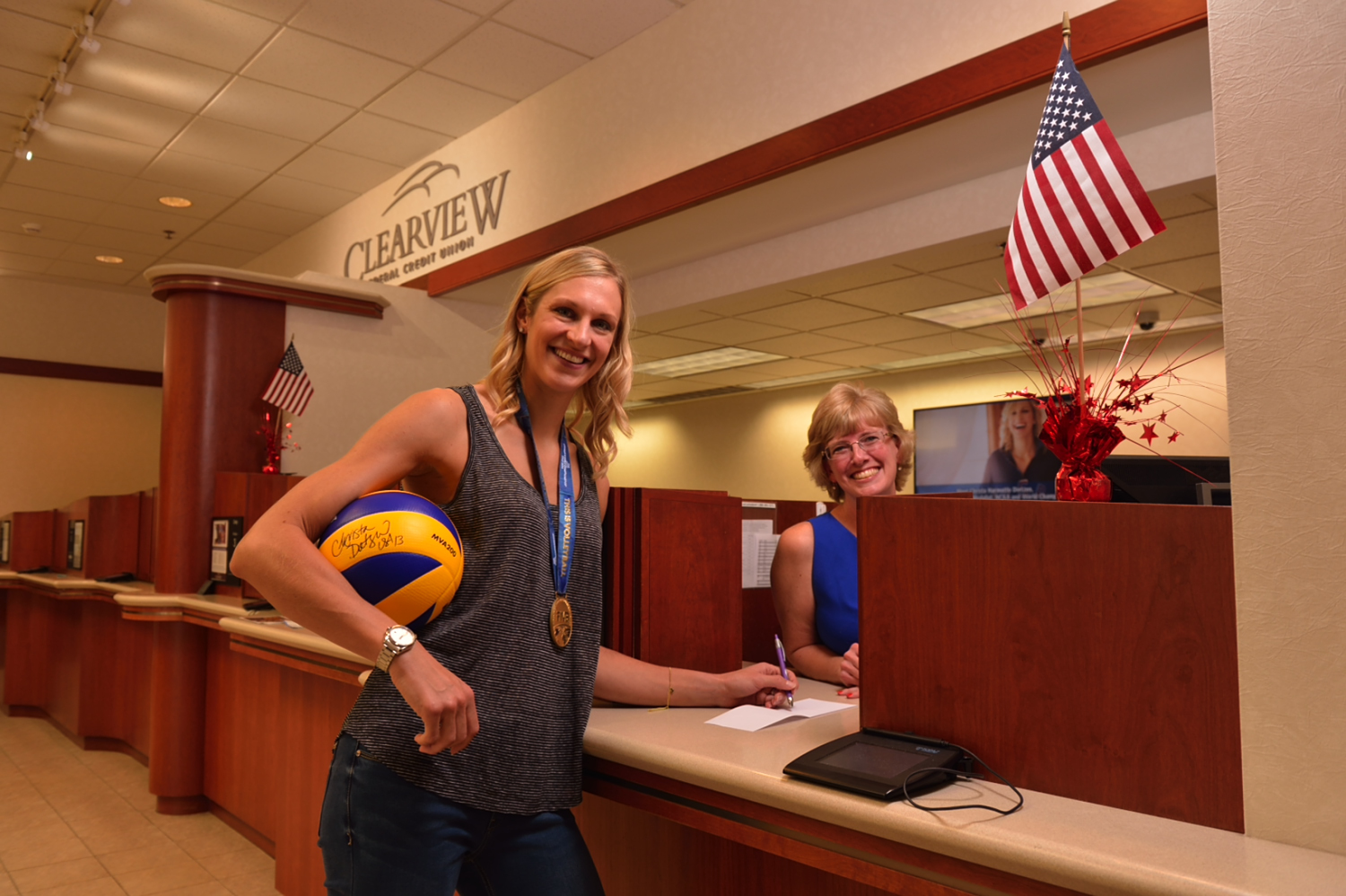 Christa visits with Credit Union employees