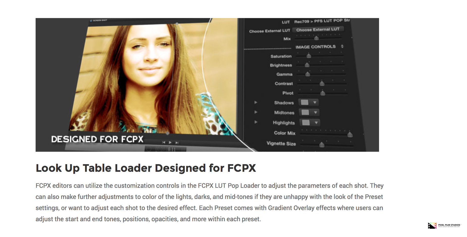 FCPX Plugin - FCPX LUT Pop - Pixel Film Studios