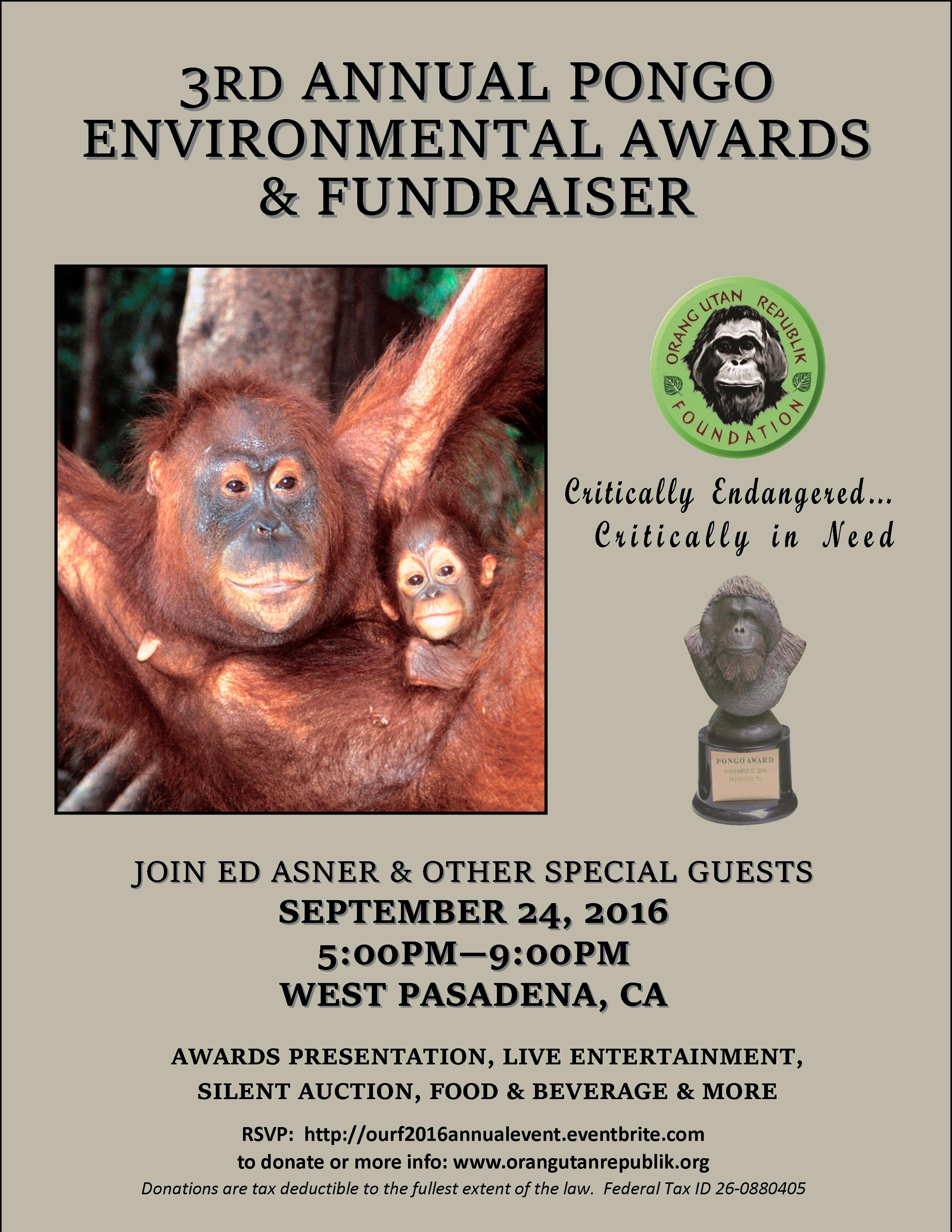 Poster for 3rd Annual Pongo Environmental Awards and Fundraiser