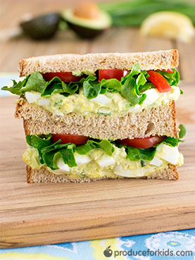 Produce for Kids' Avocado Egg Salad Sandwich. Recipe: http://www.produceforkids.com/meal-planning/avocado-egg-salad-sandwich