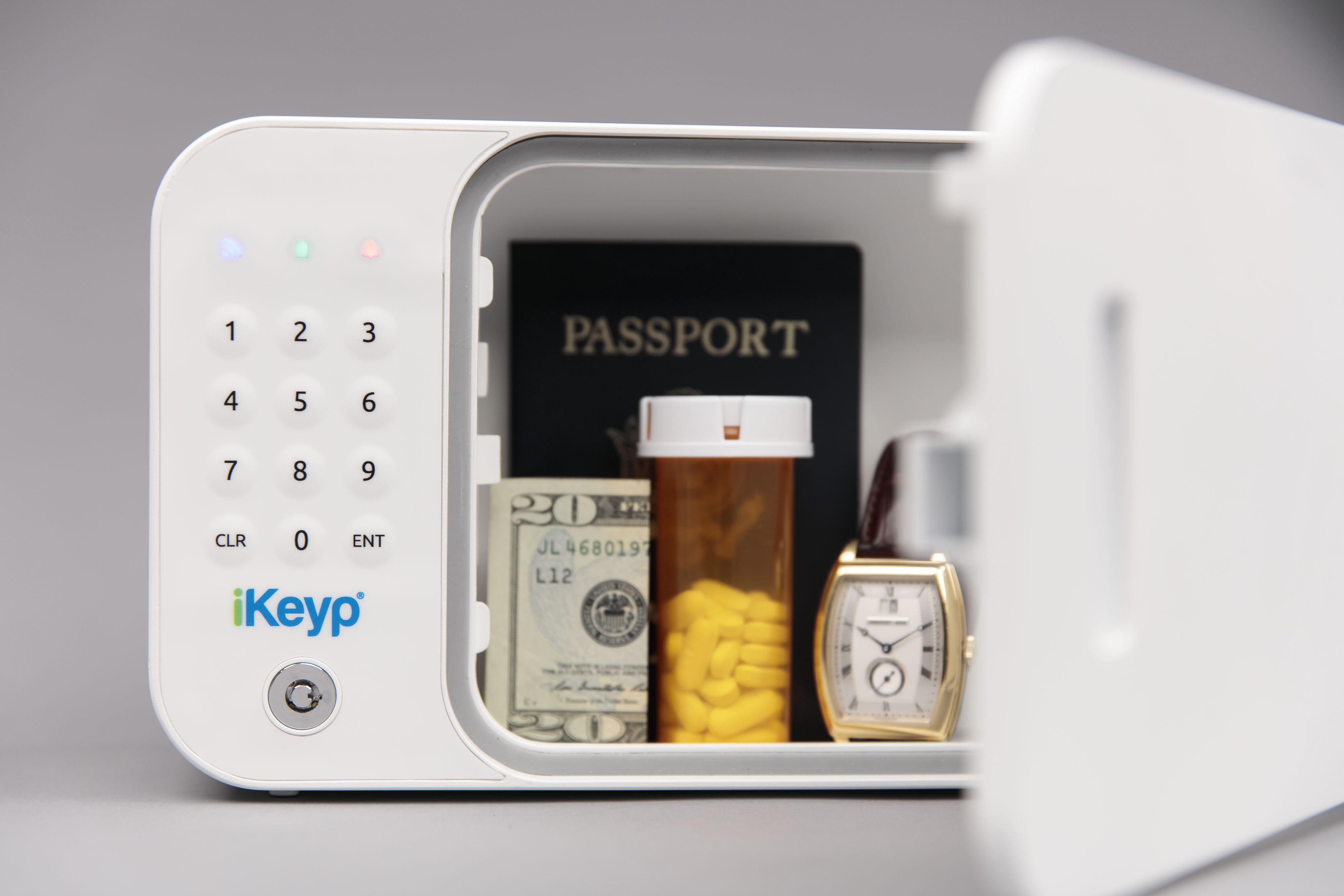 The iKeyp’s interior compartment can hold up to eight prescription bottles, as well as personal items such as jewelry, money, credit cards and sensitive items such as identification documents.