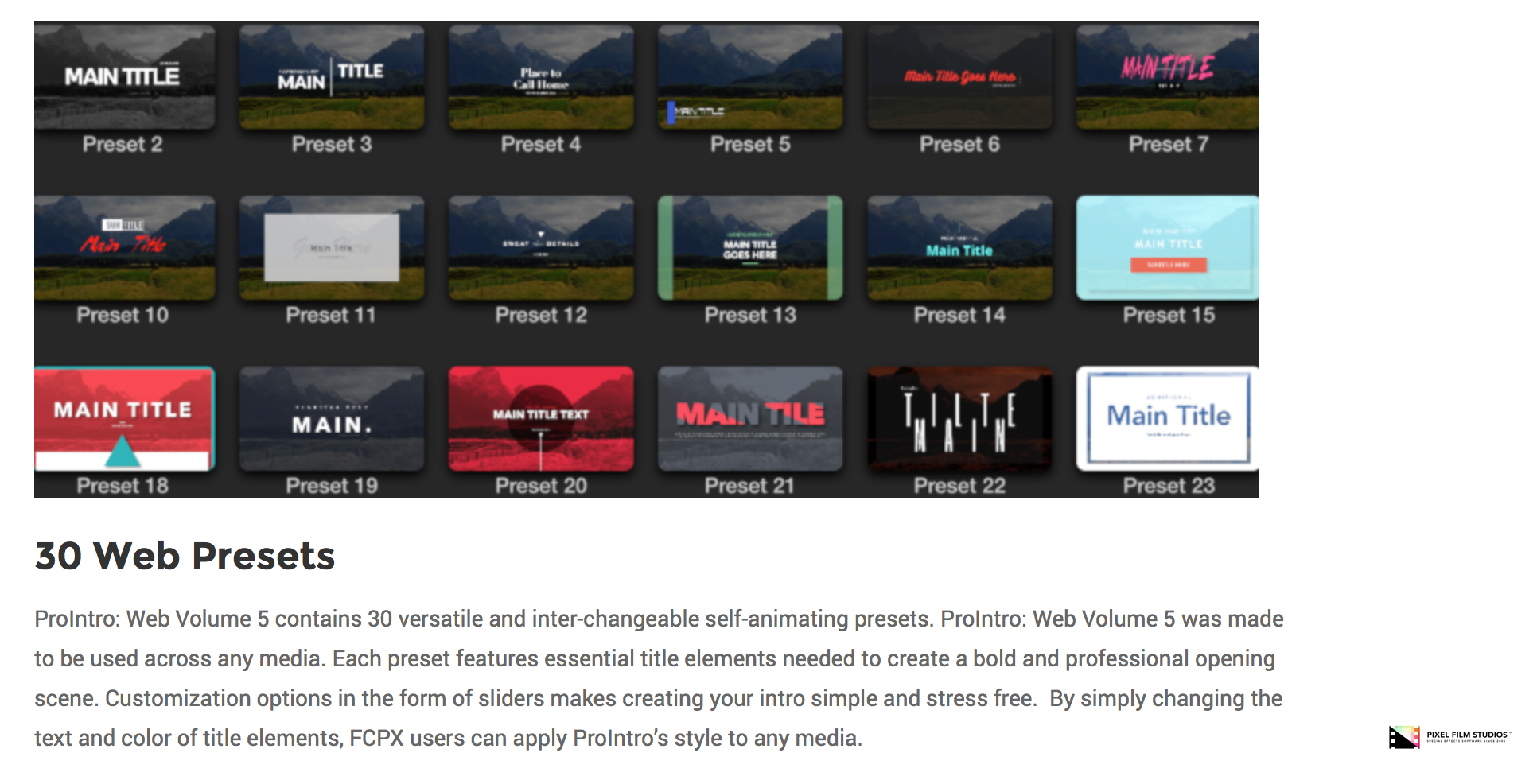 Pixel Film Studios - ProIntro Web Volume 5 - FCPX Plugin