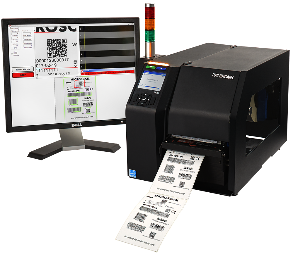Microscan's LVS-7510 Inspection System is fully-integrated at the print head of the thermal transfer printer to inspect label quality in real time.